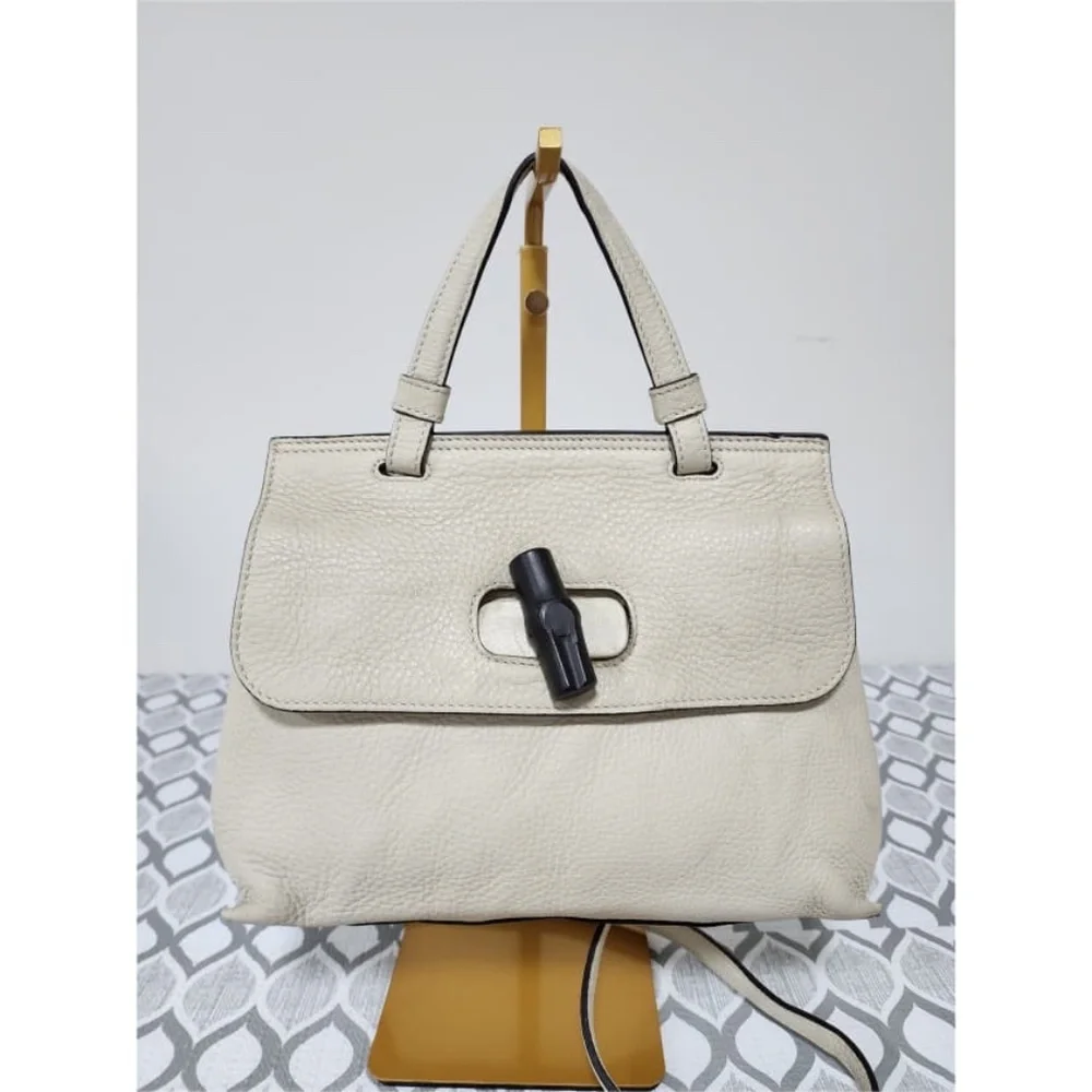 Authentic Gucci Small Bamboo Daily Satchel Bag Off-White
